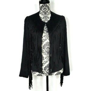 BACCINI Faux Leather Suede Black Fringe Cardigan